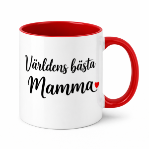 Mugg världens bästa mamma vit rött öra svart text rött hjärtan